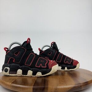 Big Kids Nike More Uptempo PS Red Toe Black Leather Casual Mid Sneaker Size 3 Y‎
